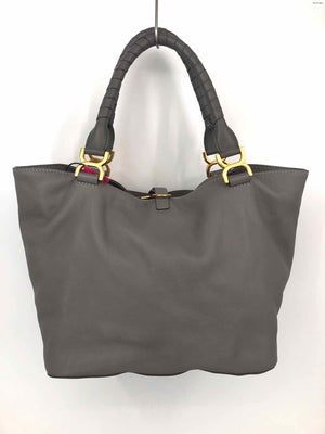 CHLOE Lt Gray Gold Leather Pre Loved Satchel Shoulder Bag 14" 9" 11.5" Purse