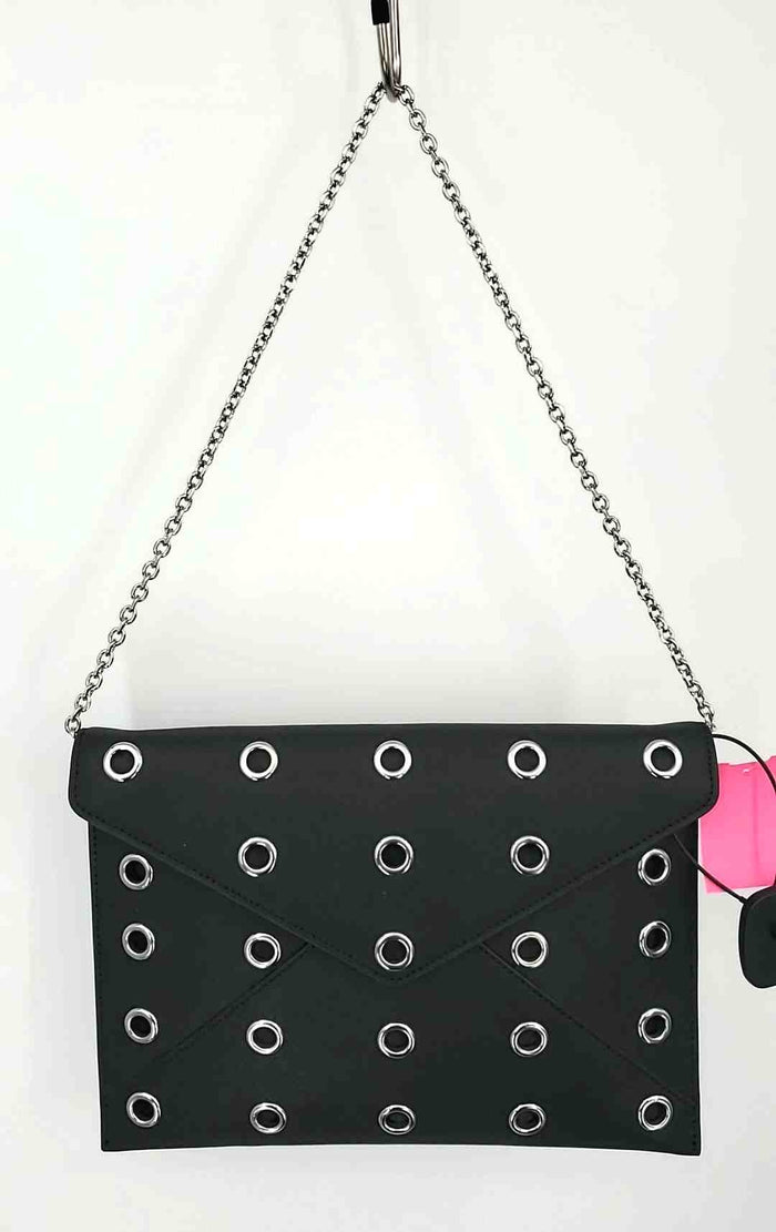 REBECCA MINKOFF Black Silver Leather Grommets Clutch with Strap Purse