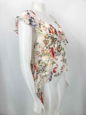 ALICE & OLIVIA White Pink Multi Silk Floral Off Shoulder Size MEDIUM (M) Top
