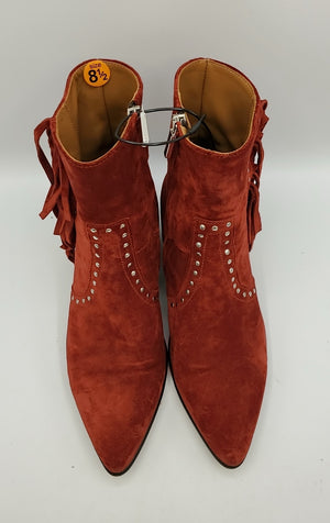 ALESSANDRO VASINI Red Silver Suede Made in Italy Fringe Studded Boots