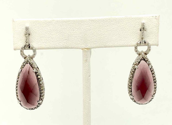 Purple White Sterling Silver Faceted Crystal Post ss Earrings