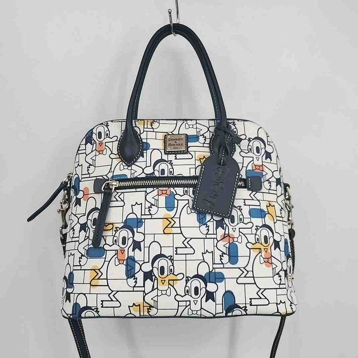 DOONEY & BOURKE White Blue Multi Canvas & Leather Print Satchel Purse