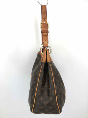LOUIS VUITTON Brown Tan Leather trim AS IS Monogram Shoulder Bag Purse