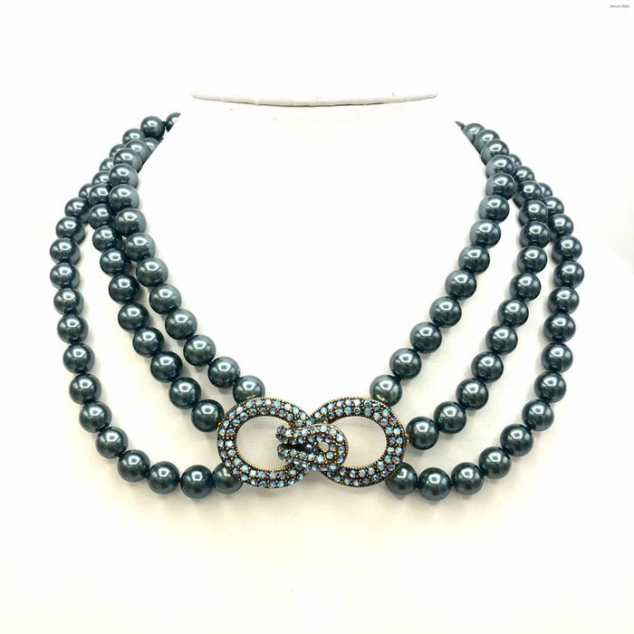 Blue Green Brass Iridescent Synthetic Pre Loved Necklace