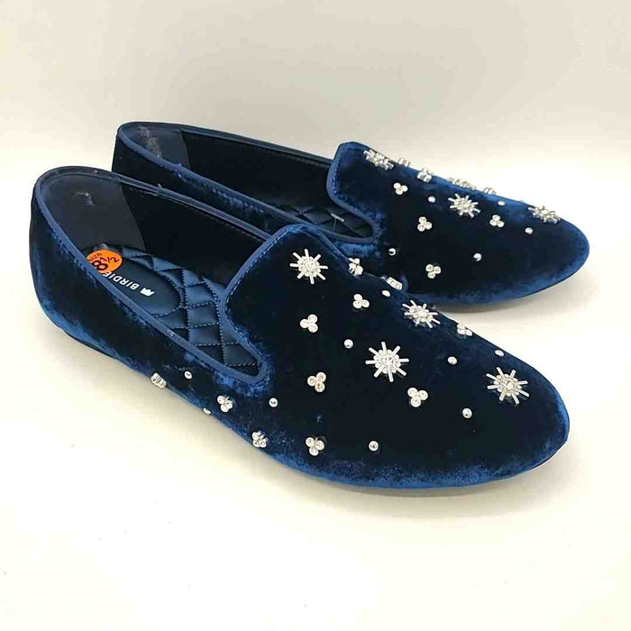 BIRDIES Navy Silvertone Rhinestone Loafer Shoe Size 8-1/2 Shoes