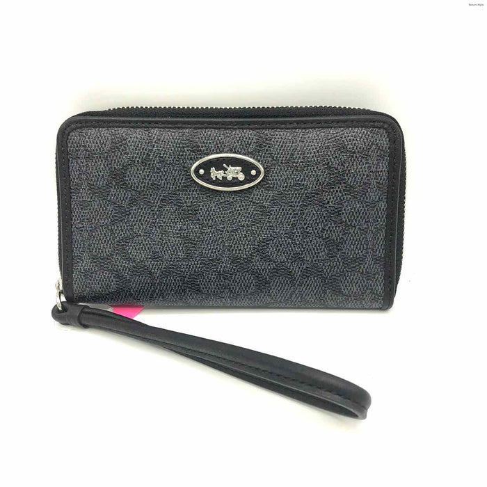 COACH Black Gray Monogram Wristlet Wallet