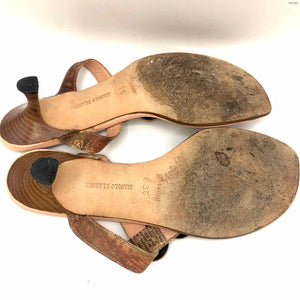 MANOLO BLAHNIK Pink Tan Leather Italian Made Shell Thong Sandal Shoes