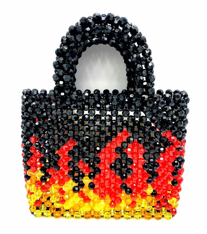 Black Red Yellow Multi Beaded Pre Loved Tote Purse