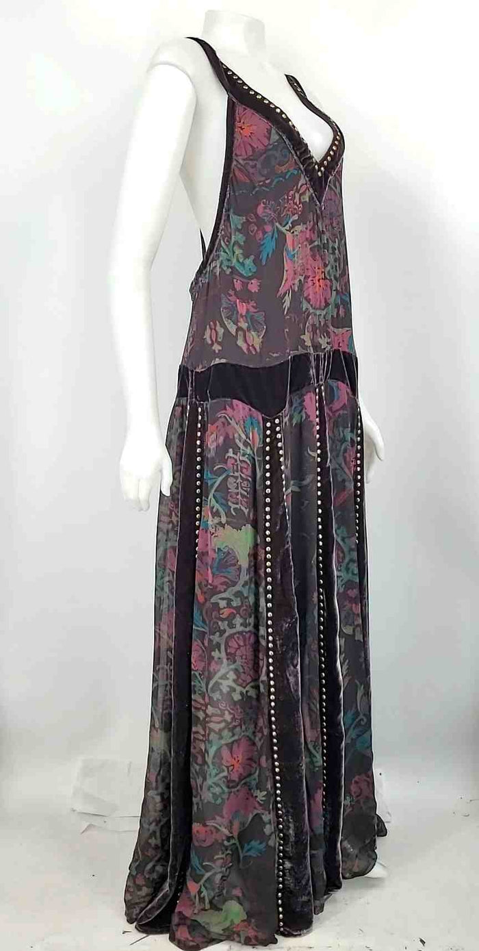 FREE PEOPLE Plum Green Multi Print Maxi Length Size LARGE  (L) Dress