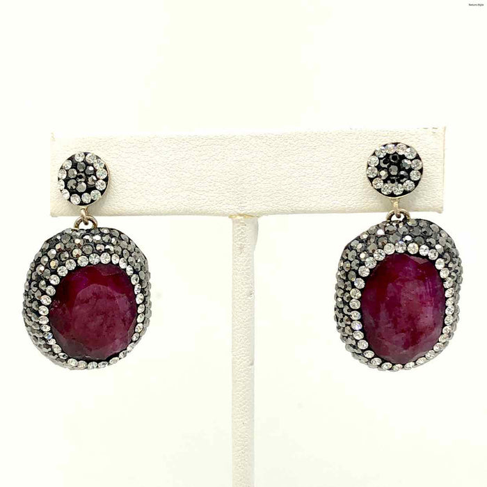 Pink White & Grey Sterling Silver Faceted Crystal Pave Drop ss Earrings