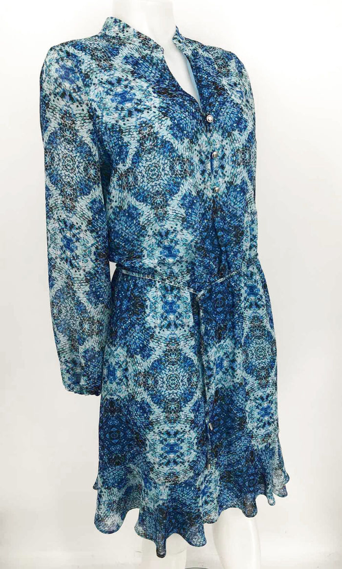 JOSEPH RIBKOFF Blue Black Reptile Pattern Longsleeve Size 6  (S) Dress