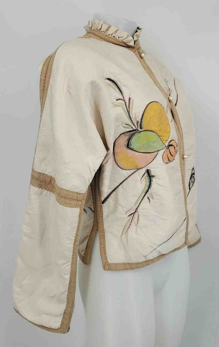 Beige Green Multi Handpainted Button Up Jacket