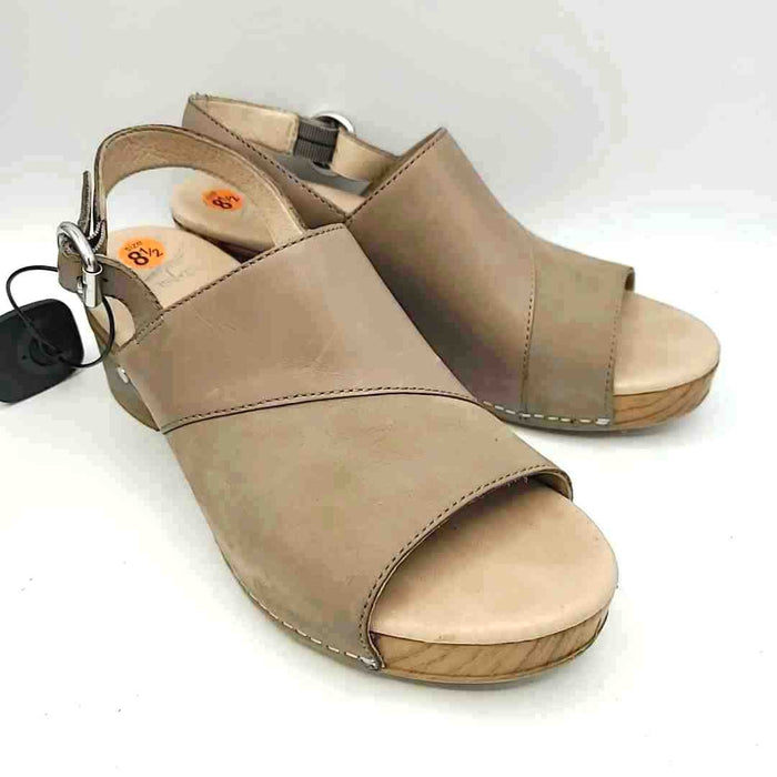 DANSKO Taupe Silver Leather Upper Sandal Sling back 2.5" Chunky Heel Shoes