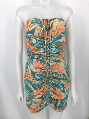 JENS PIRATE BOOTY Turquoise Peach Multi Floral Print Halter Dress