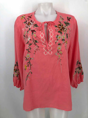 JOHNNY WAS Fuchsia Green Multi Linen Embroidered Longsleeve Dress