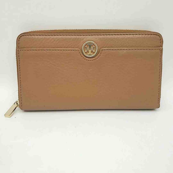 TORY BURCH Caramel Brown Leather Zip Around Wallet