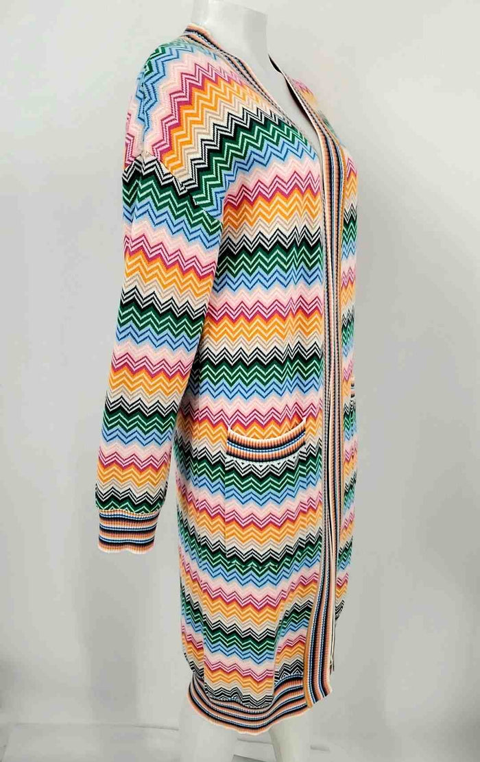 KERRI ROSENTHAL White & Green Pink Multi 100% Cotton Chevron Sweater
