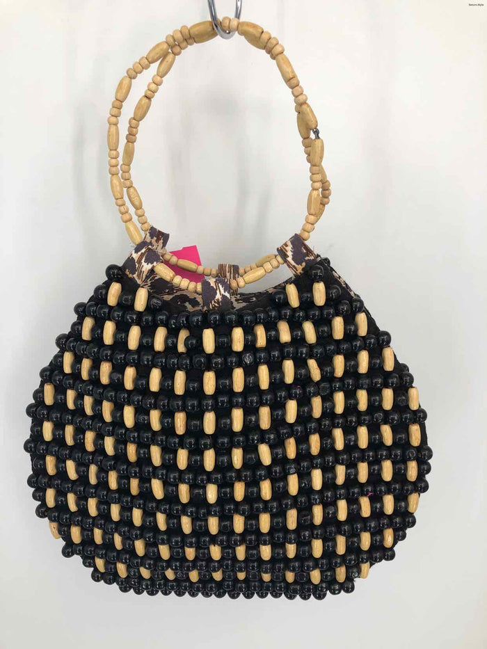 ANTHROPOLOGIE Black Beige Wool Pre Loved Beaded Purse