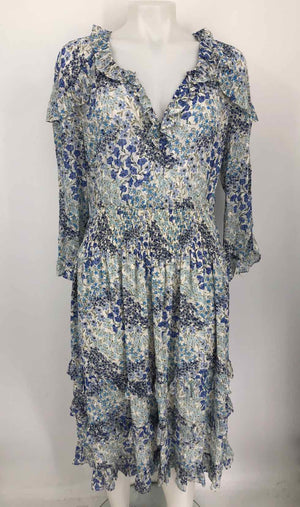 REBECCA TAYLOR Blue White Floral Midi Length Size 10  (M) Dress