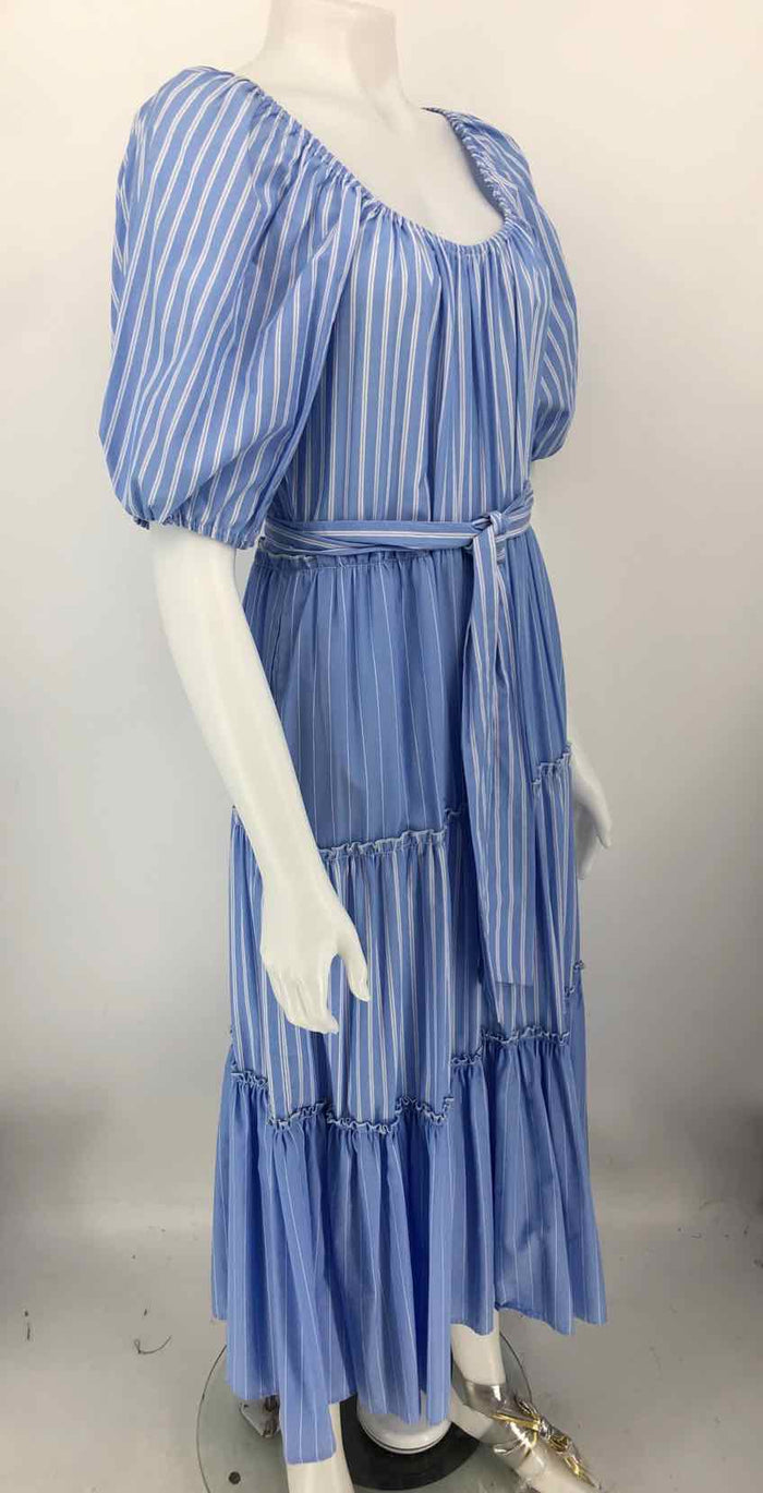 FIFTEEN-TWENTY Blue White Vertical Stripes Puff Sleeves Size SMALL (S) Dress