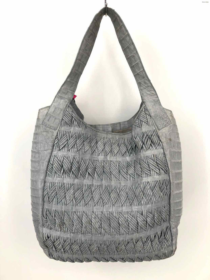 NANCY GONZALEZ Gray Blue Crocodile Pre Loved AS IS Woven Shoulder Bag 5" Purse