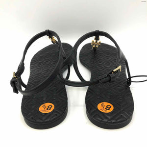 TORY BURCH Black Gold Leather Thong Sandal Shoe Size 8-1/2 Shoes
