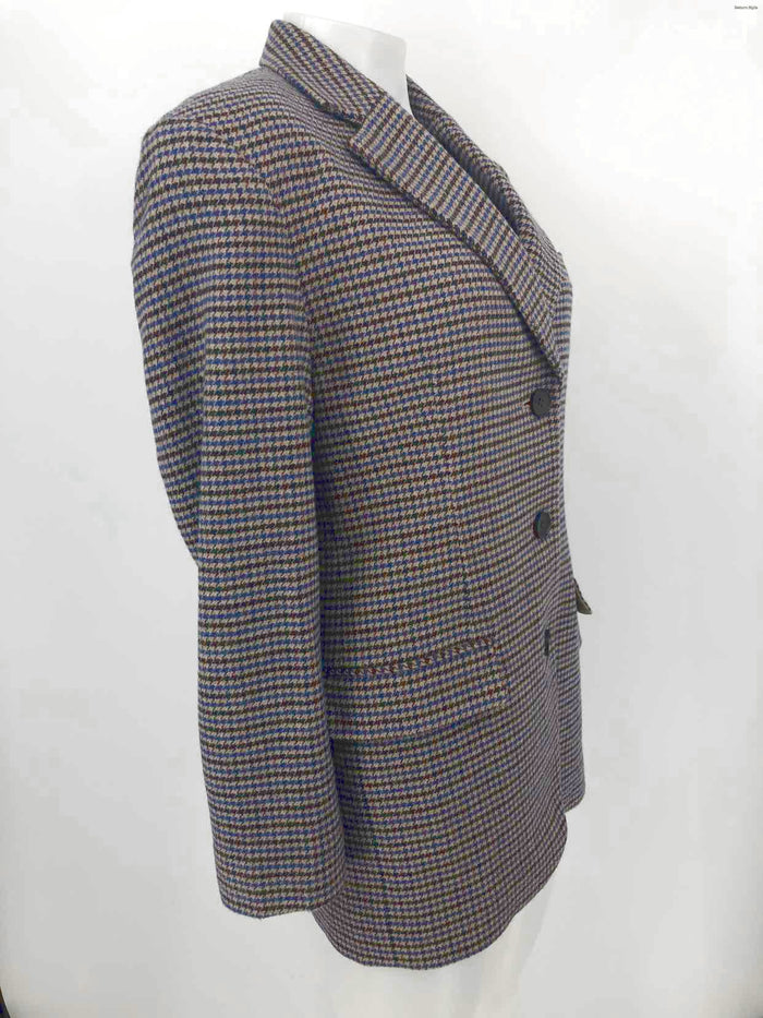 EVERLANE Blue Brown Multi Wool Blend Houndstooth Blazer Jacket