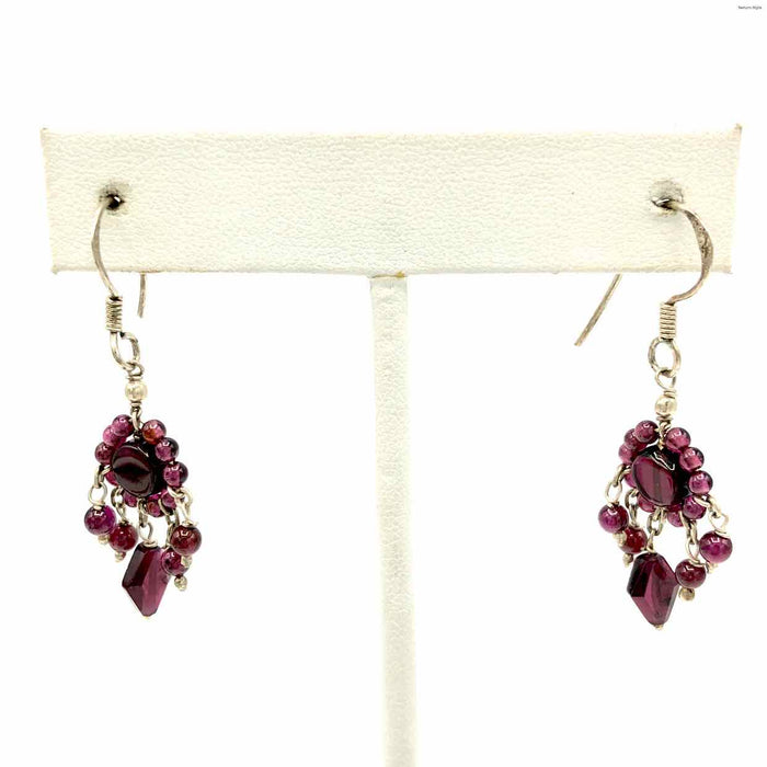 Sterling Silver Garnet Dangle ss Earrings