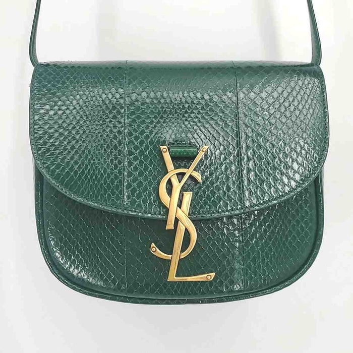 YSL - YVES ST LAURENT Green Gold Leather Reptile Pattern Crossbody Purse