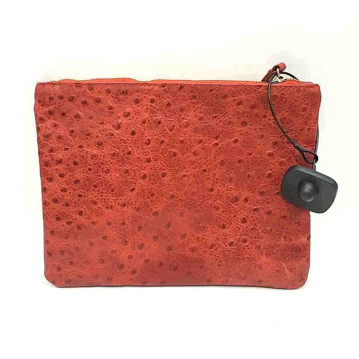 LAGGO Red Leather Ostrich Textured Wristlet Purse