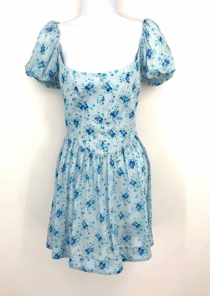 SHOW ME YOUR MUMU Lt Blue Dk Blue Floral Puff Sleeves Size LARGE (L) Dress