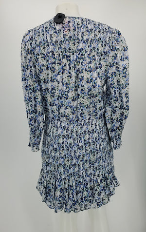 VERONICA BEARD White Blue Multi Floral Print Longsleeve Size 10  (M) Dress
