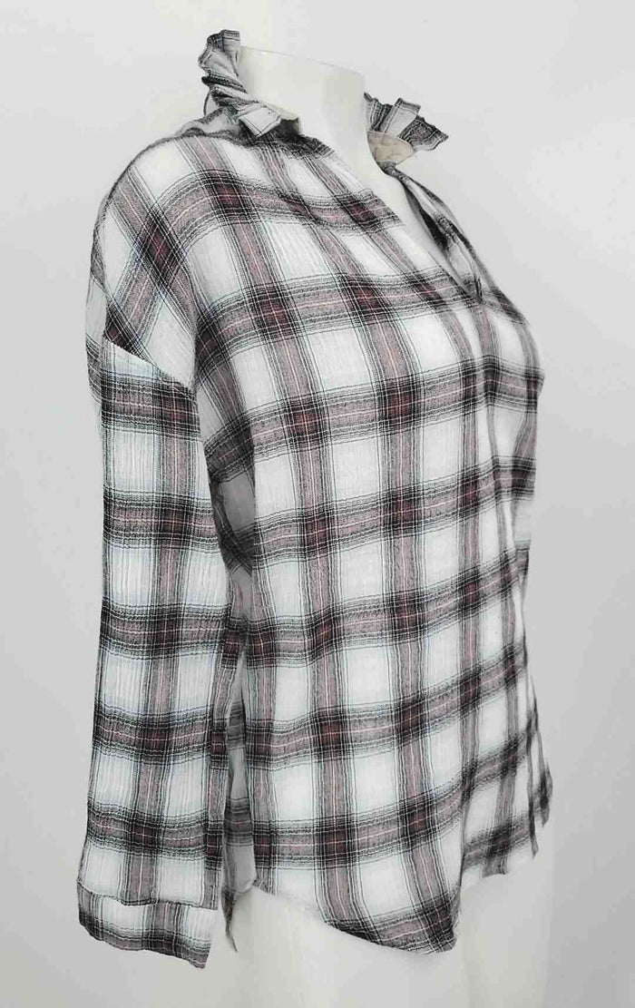 A SHIRT THING Gray Red Multi 100% Cotton Plaid V-Neck Size X-SMALL Top