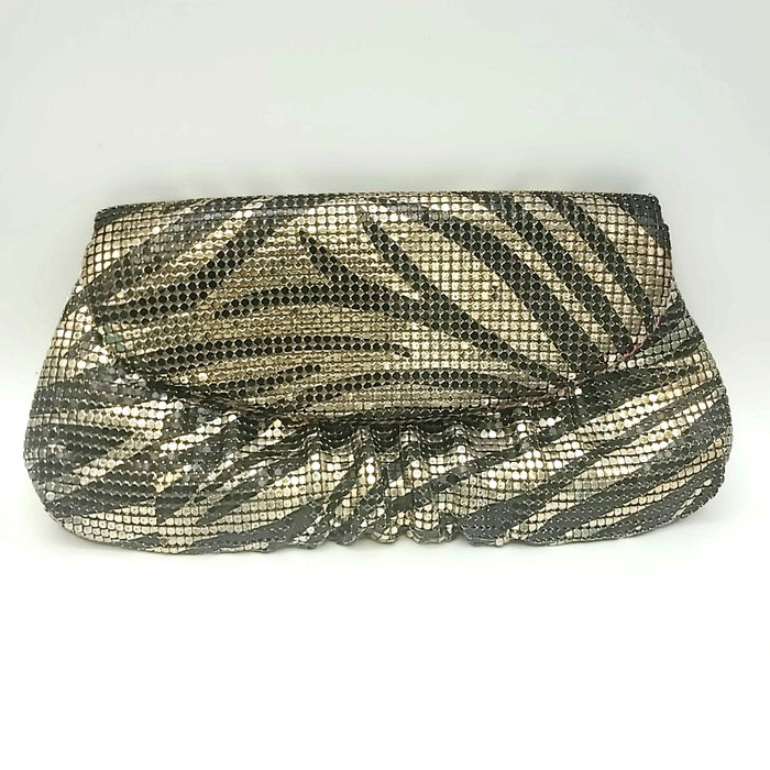 FELIX REY Silver Black Mesh Pre Loved Zebra Print Clutch