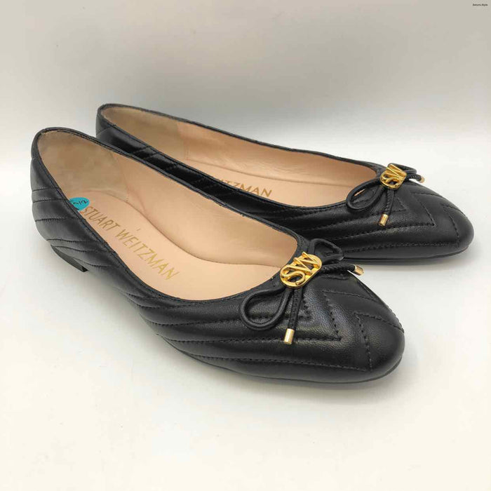 STUART WEITZMAN Black Gold Leather Upper Quilted Flats Shoe Size 7-1/2 Shoes