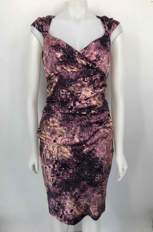SUZI CHIN Purple Pink Multi Print Ruched Size 6  (S) Dress