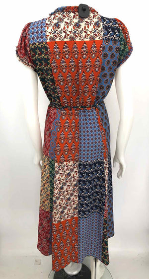 GERARD DAREL Orange & Beige Blue Multi Print Wrap Size 40 (MED) Dress