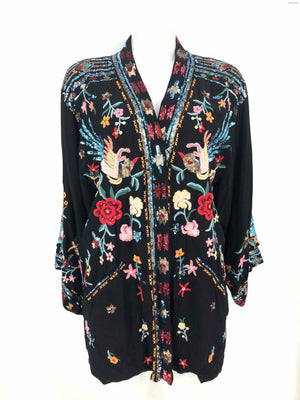 JOHNNY WAS Black & Gold Bright Multi Sequined Embroidered Floral Jacket