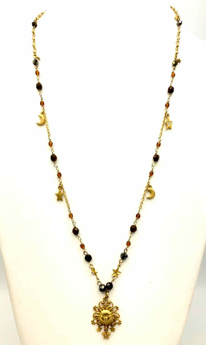 KIRKS FOLLY Goldtone Brown Pre Loved Celestial Necklace