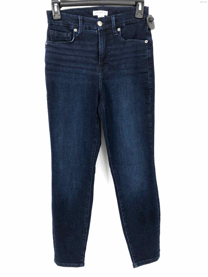 GOOD AMERICAN Dark Blue Cotton Denim Ankle Fray Size 4  (S) Jeans