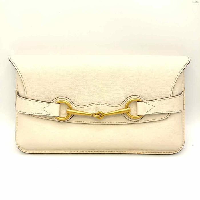 GUCCI Beige Gold Leather Clutch Purse