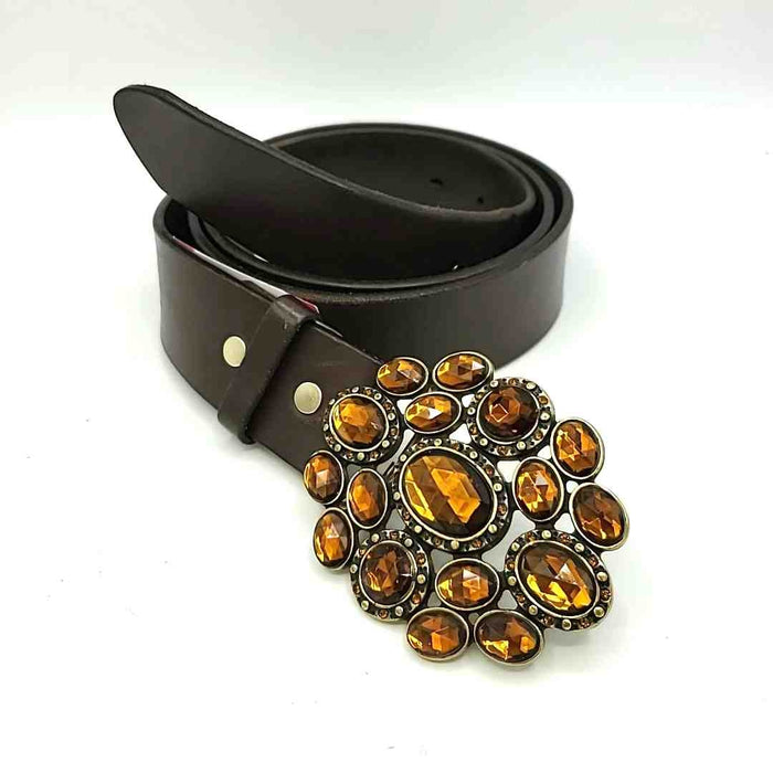 VINEYARD VINES Brown Orange Leather Rhinestones Faceted X-LARGE Belt
