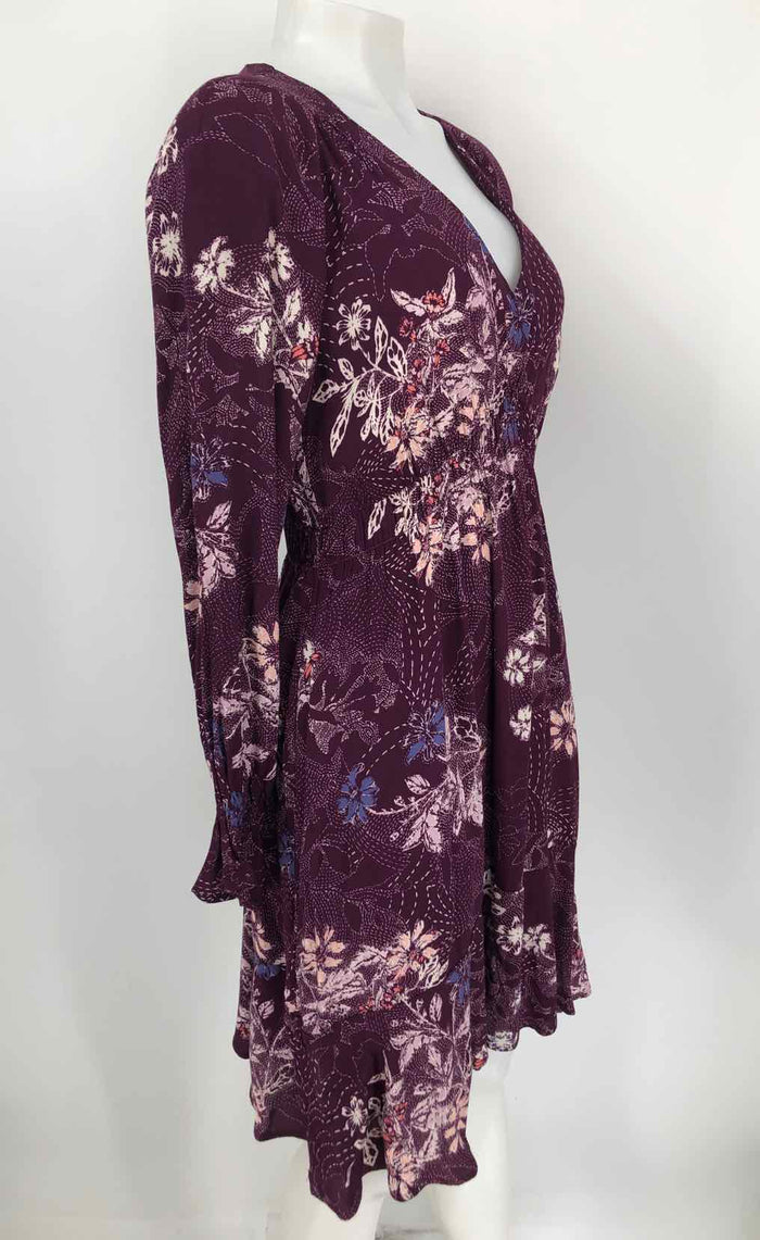 MAEVE - ANTHROPOLOGIE Purple Cream Multi Floral Print Longsleeve Dress