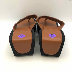 FRAME Caramel Brown Black Elastic Thong Sandal Shoe Size 38.5 US: 8 Shoes