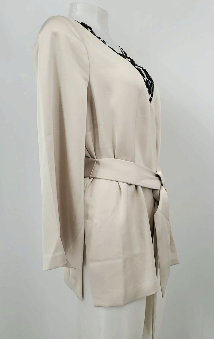 TRINA TURK Beige Black Rhinestone Longsleeve Size MEDIUM (M) Top