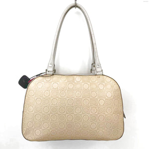 FERRAGAMO Cream White Leather Pre Loved Logo Print Shoulder Bag Purse