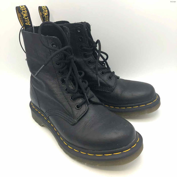 DR. MARTENS Black Leather Combat Boot Shoes