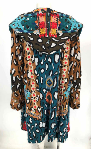 BIYA by JOHNNY WAS Brown Teal Multi Embroidered Trim Overcoat Jacket