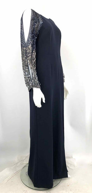 aidan mattox long sleeve dress Aidan by Aidan Mattox Metallic V-Neck Long-Sleeve Dress