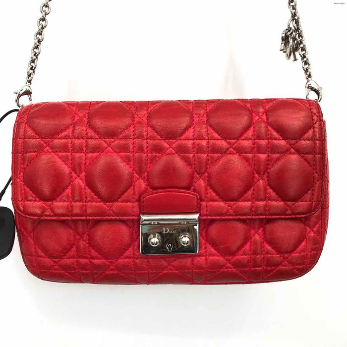 DIOR Red Silver Leather as is - well loved Quilted Purse